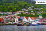 NORWAY - COLORFUL HOUSES IN BERGEN HILLS | Only Print