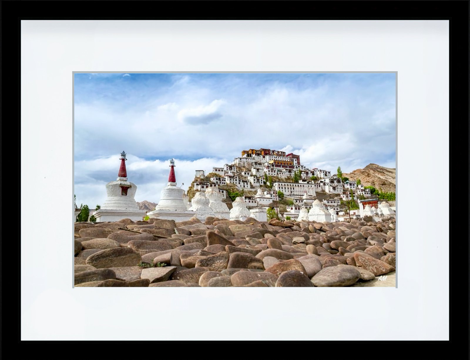 Thiksey Monastery Ladakh white stupas and mani stones Himalayan Buddhist monastery art print