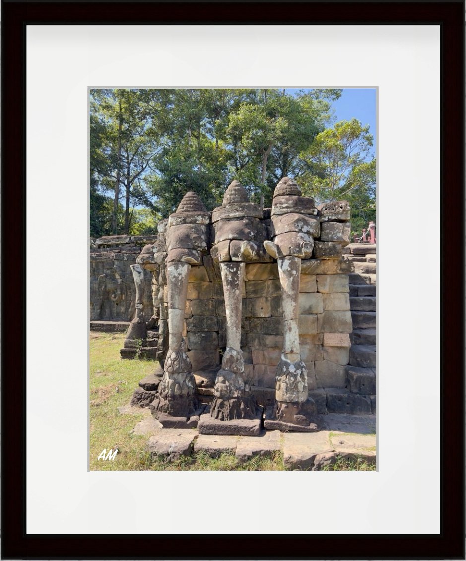 Elephant carvings on Terrace of the Elephants Angkor Thom Cambodia